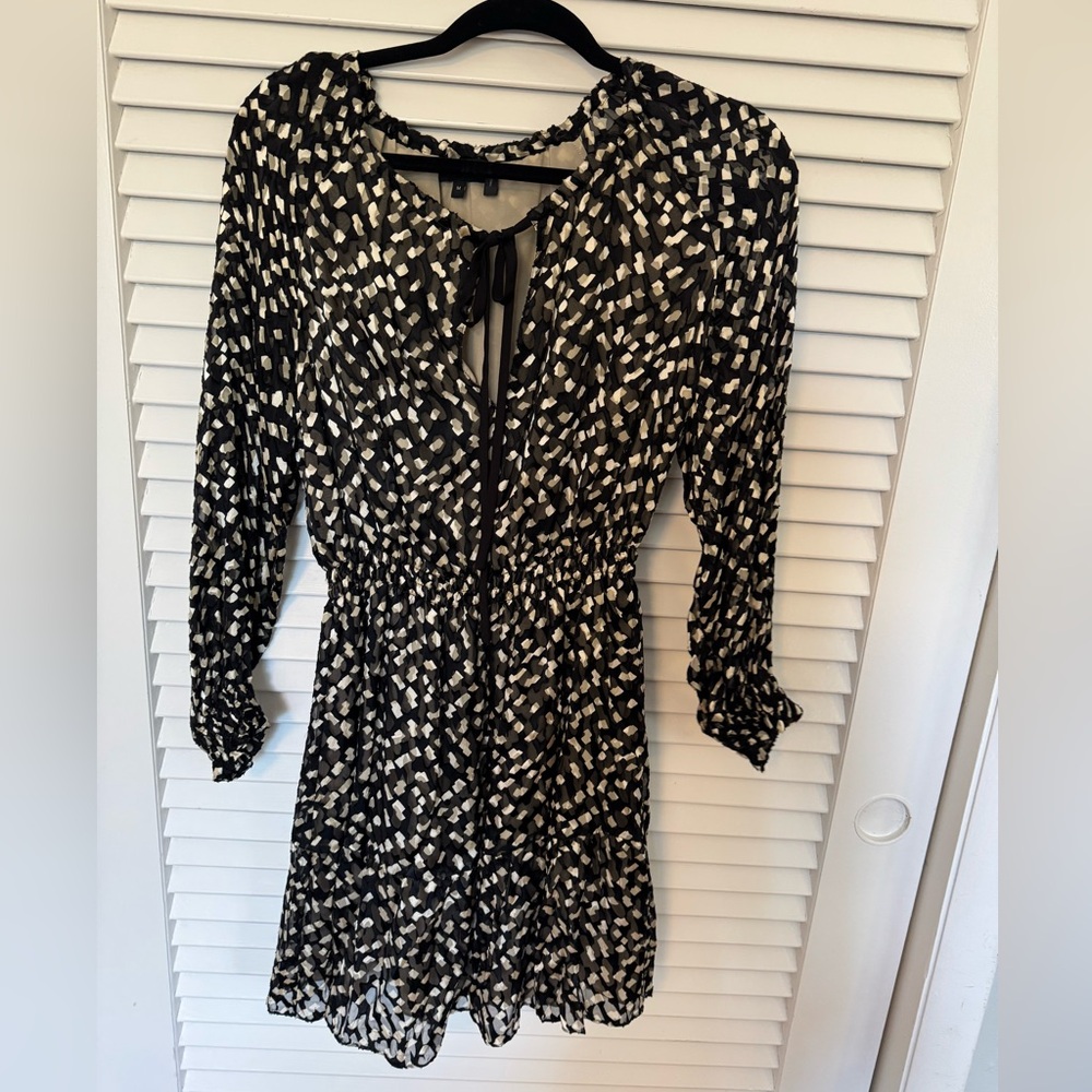 Theory Black and White Bishop Sleeve Wrap Dress